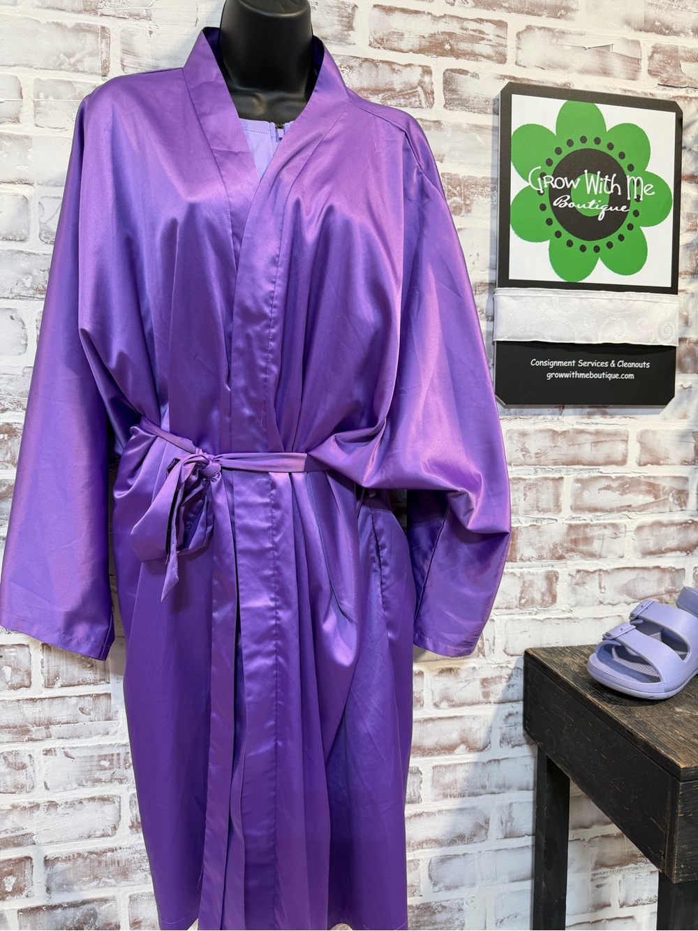 Purple Satin Robe with Tie Belt - Women's Intimates & Sleepwear